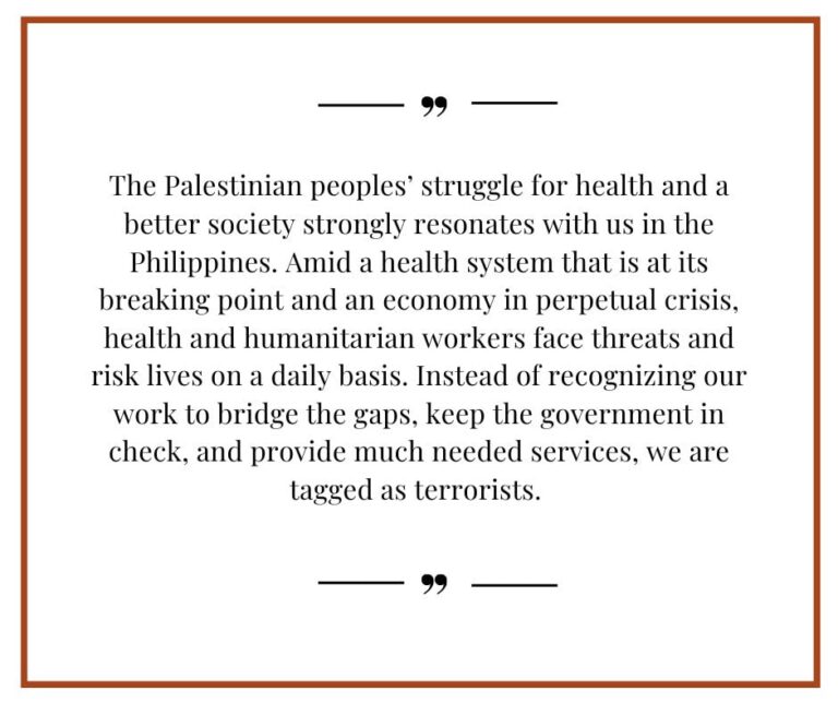Statement of Philippine civil society organizations: Appeal for Palestinian health worker’s immediate release